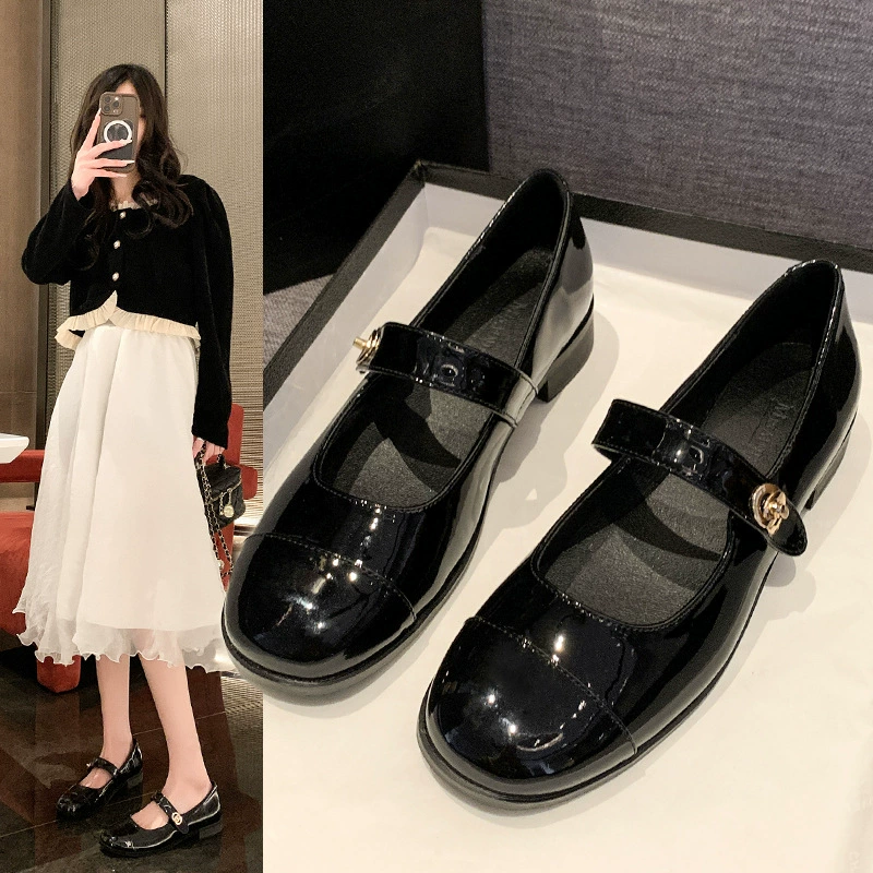 Виноградная мама в том же стиле 2024 весна-лето новые однослойные туфли Мэри Джейн на плоской подошве с круглым носком в стиле Шанель