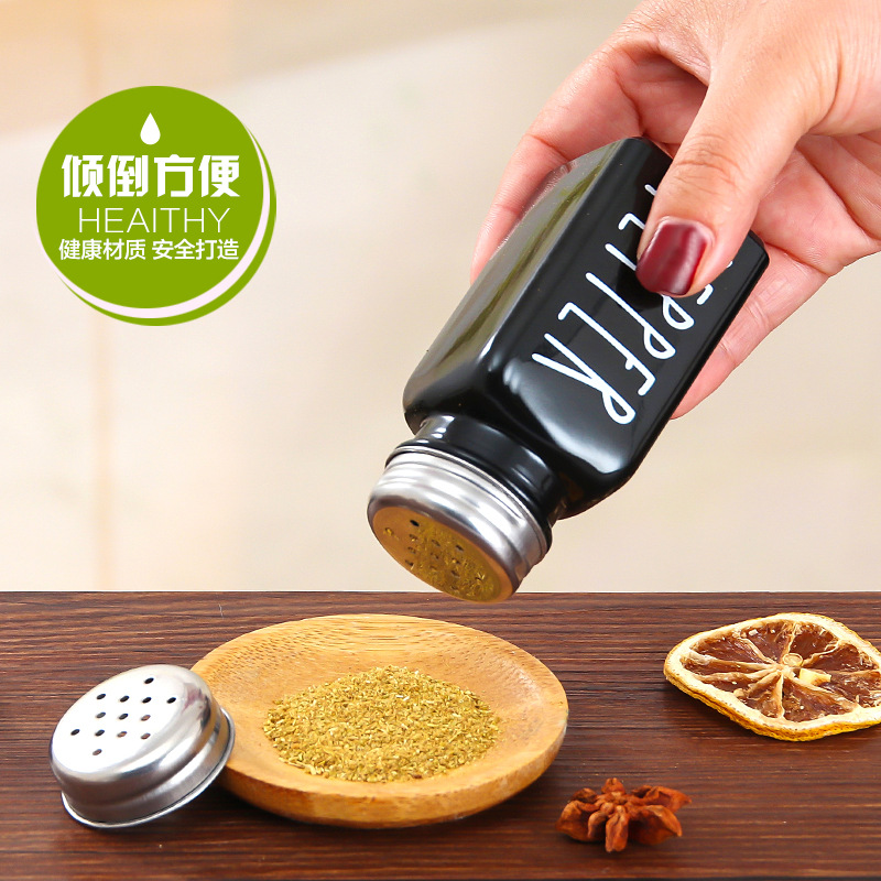 Amazon traje blanco y negro esparcidor barbacoa esparcidor cocina pimienta Shaker vidrio condimento botella 80 botella de vidrio cuadrado