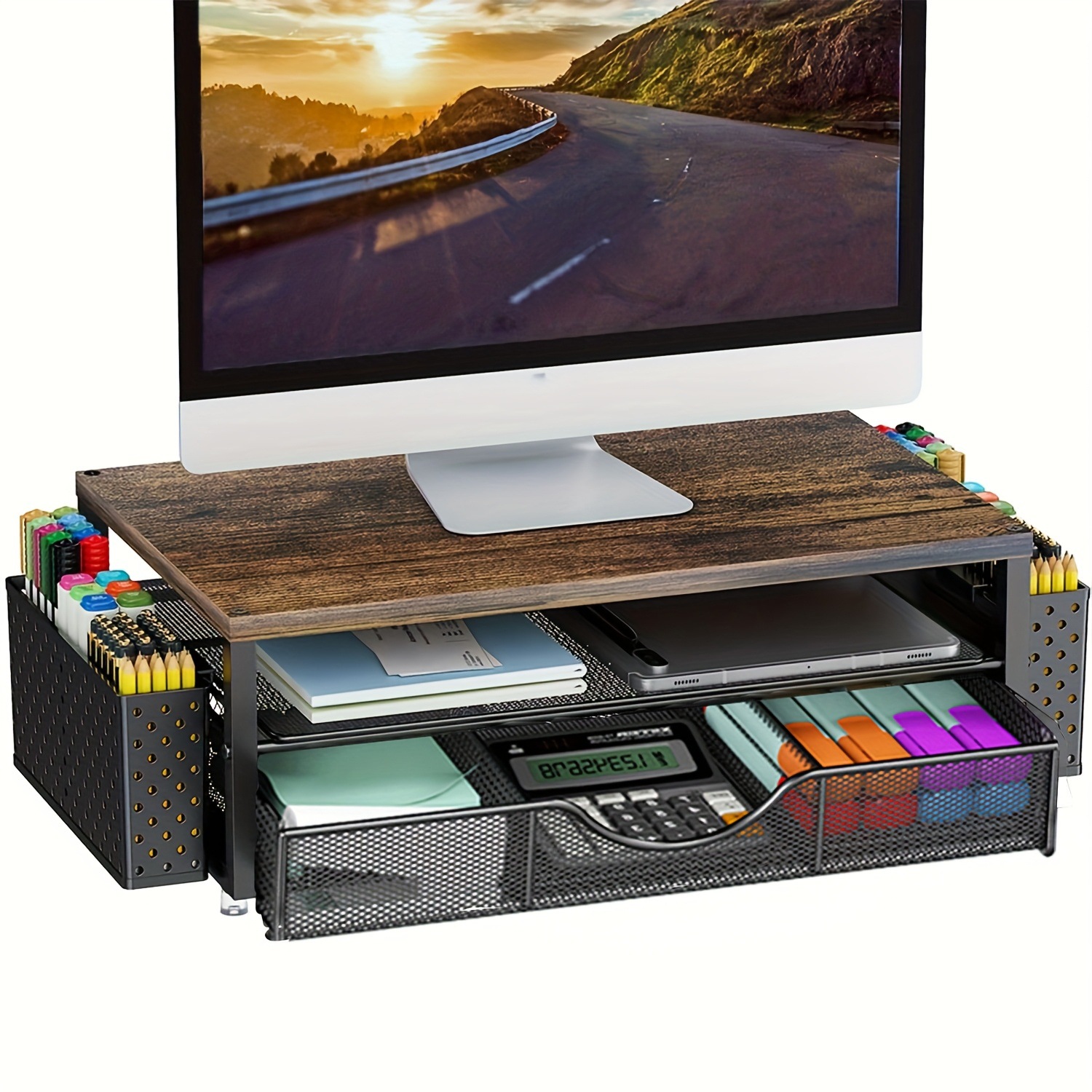 Wooden Monitor Heightening Storage Rack, with Drawer and Pen Holder Computer Heightening Stand, Exclusively for Cross-Border Foreign Trade