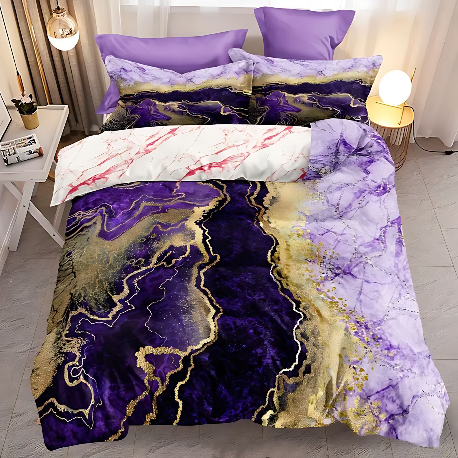 TUME / JIT lujoso diseño de mármol brillante impresión digital 3D colcha de cama transpirable fuente de fabricación