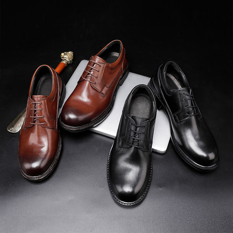 Leather shoes Vintage handmade leather outsole shoes Black wedding shoes business right Men's shoes_vogvips.com