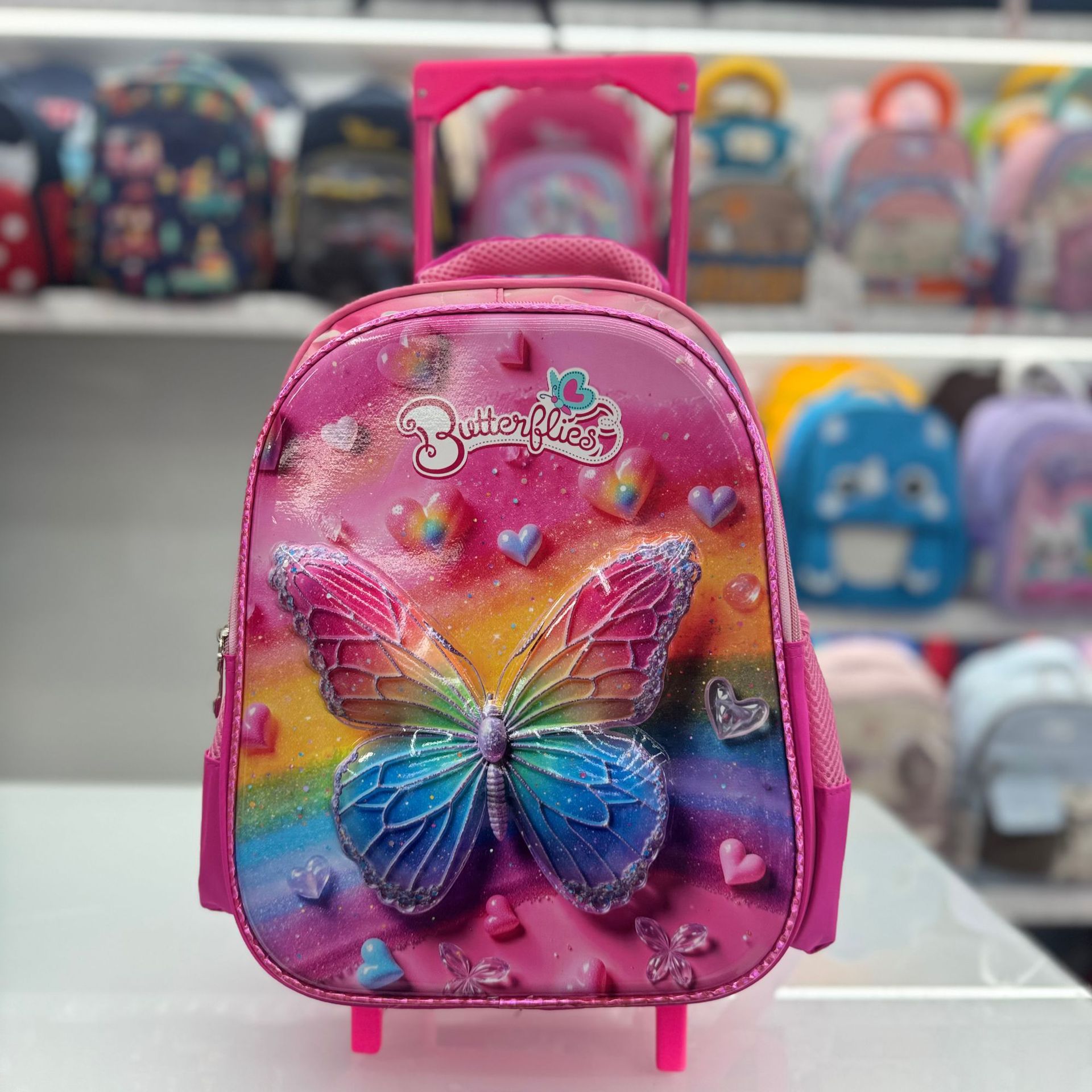 Mochila Escolar con Ruedas Infantil 3D 14 Pulgadas de Nailon Impermeable y Ligera para Escuela