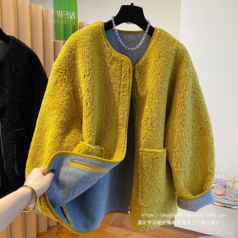 45-100kg Plus-size women's thick faux shearling coat, new winter style, high-end loose fit shearling top