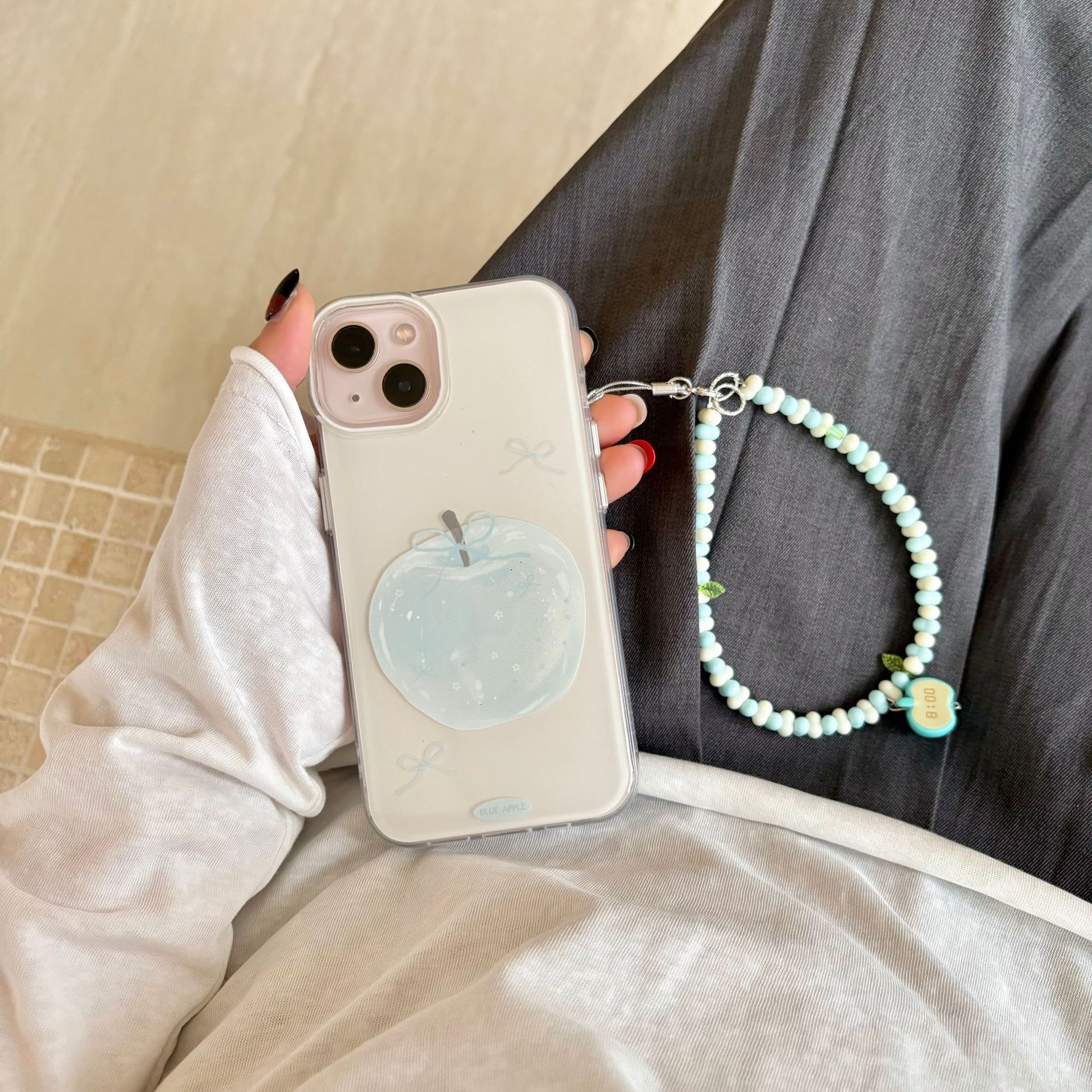 Verano fresco azul apple iphone16ProMax/15 funda para teléfono móvil Apple 13/14 pulsera 16 mujeres