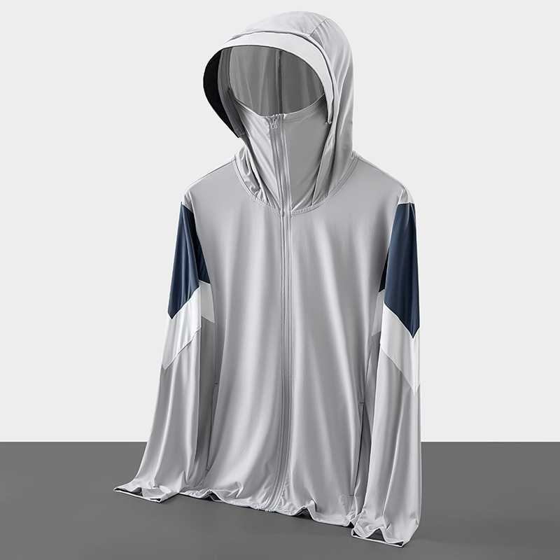 2024 nueva ropa de piel de seda de hielo de verano de moda de moda para hombres y mujeres color combinado anti-UV con gorras de protección solar