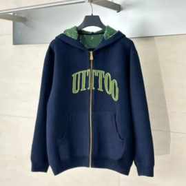 L家新款字母提花开衫连帽外套男女同款上衣