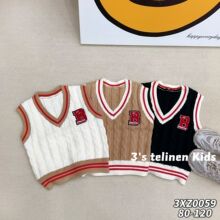 外贸儿童毛衣马甲批发学院V领童装针织背心男女童净色学院风