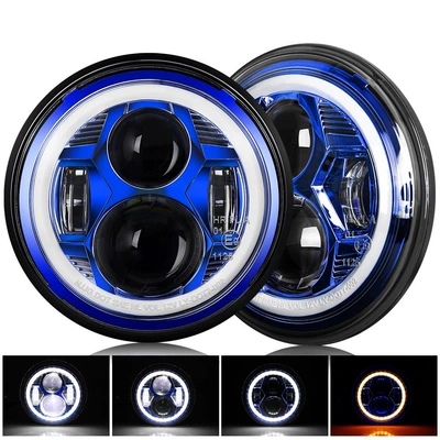 Cross-Border Ready Stock Dot Certified High and Low Beam High and Low Beam 7inch Wrangler Modified Headlight (Ön faralar) - blue