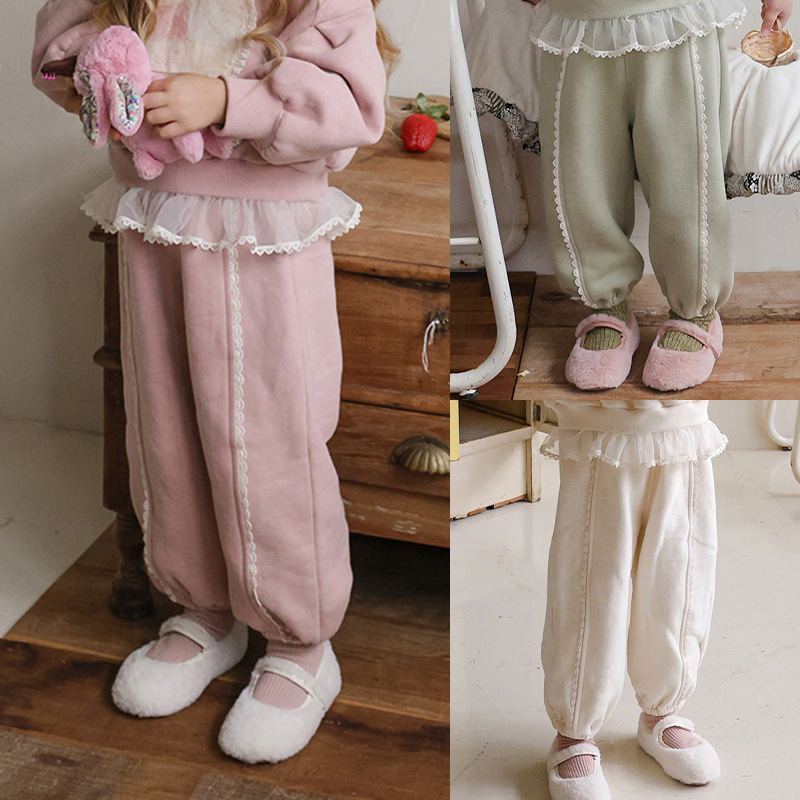 2025冬季新款草莓珊韩国儿童女孩洋气花边收腿宽松加绒休闲卫裤