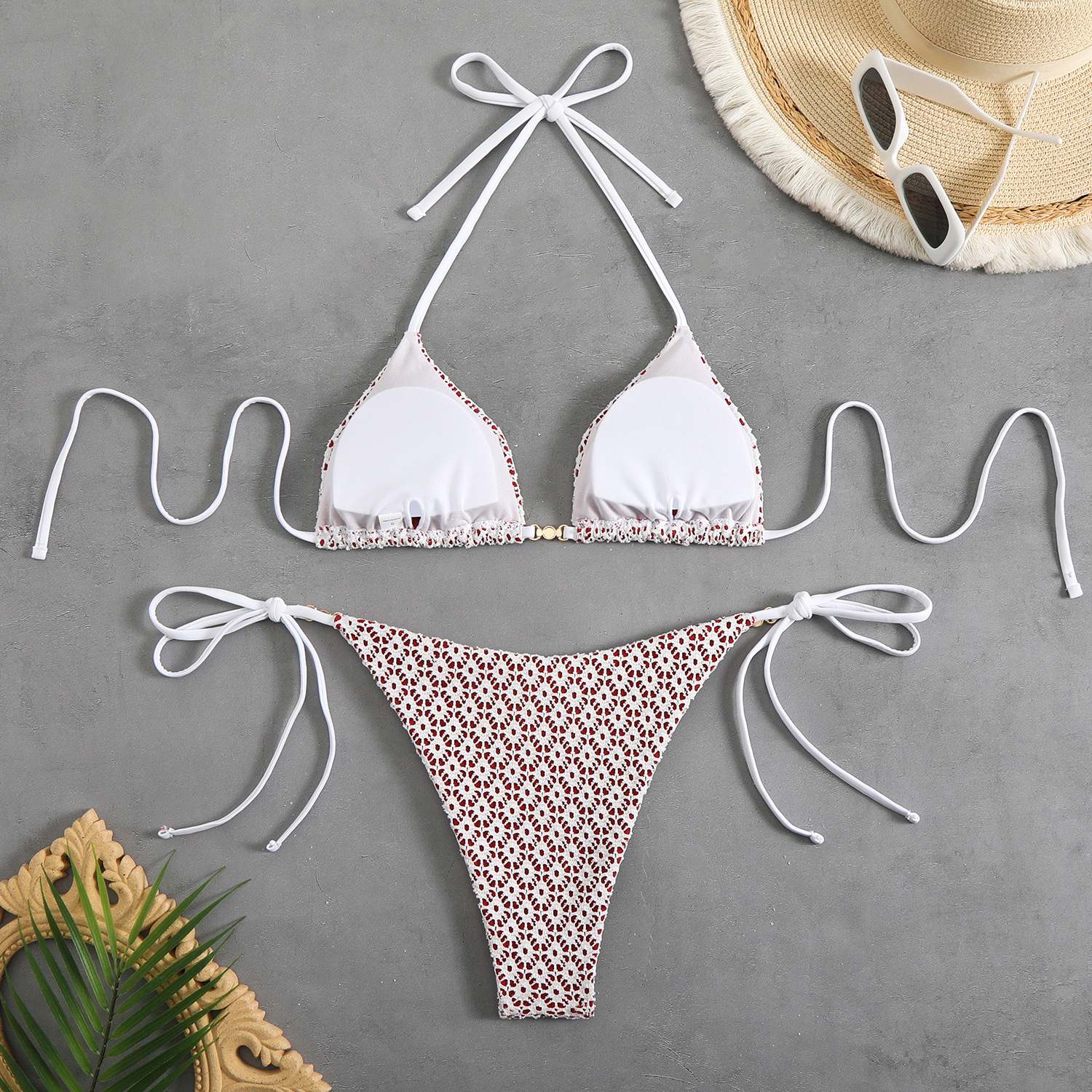 Women's Sexy Halter Tie-Front Bikini Set High-Cut Bottom Two Piece Swimsuit For Vacation_ecoleips.com