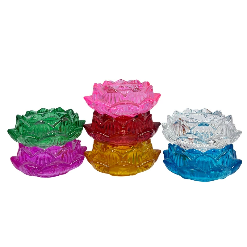 Colorful glazed lotus flower short bread butter lamp for Buddhist offering lamp, multi-color home altar candle lamp stand for offering lights in front of Buddha