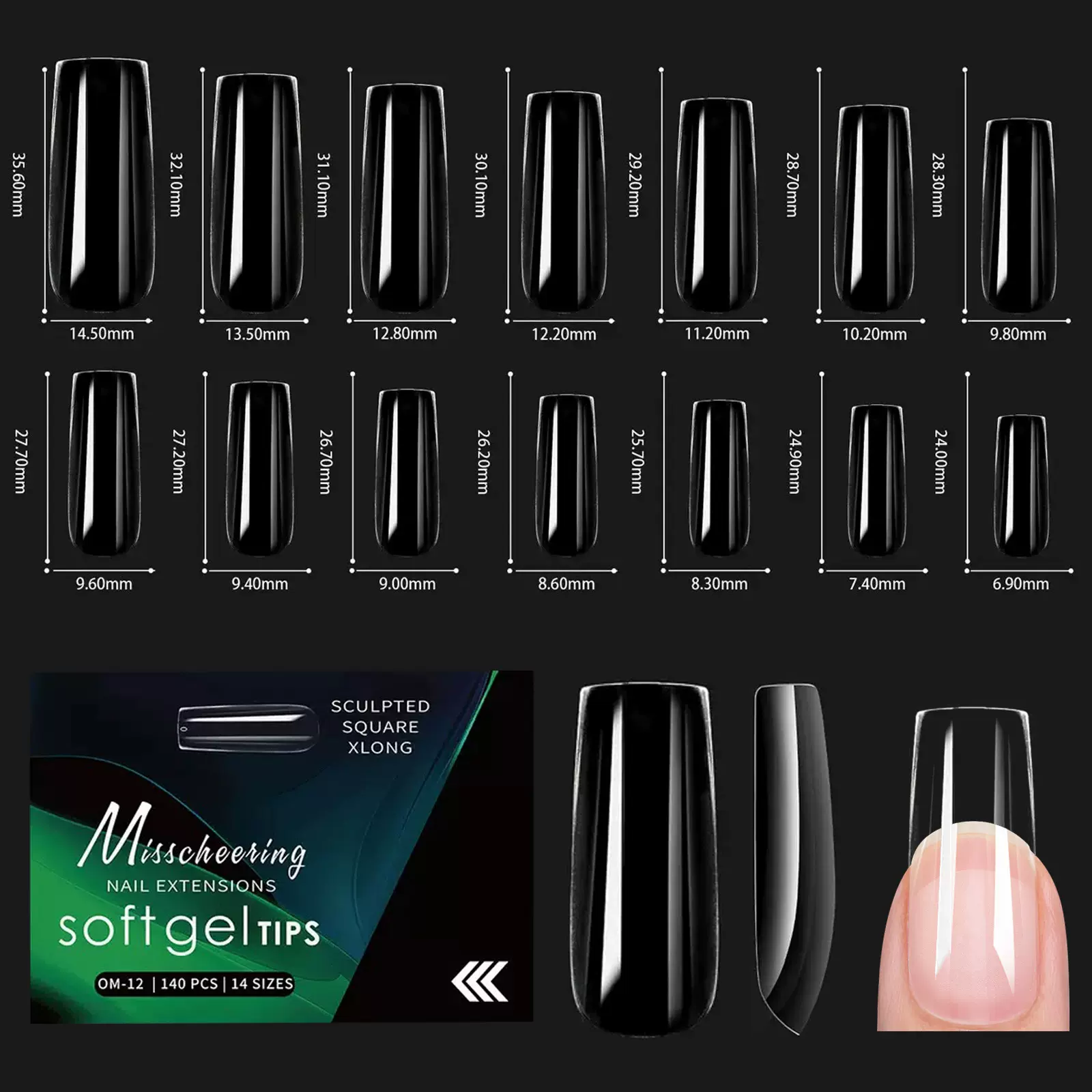 跨境中长款140pcs盒装透明甲片粉色美甲穿戴甲假指甲工厂批发