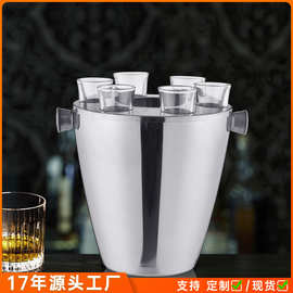 3升超大冰桶不锈钢野餐饮料桶户外可乐啤酒冰桶商用带6个小玻璃杯
