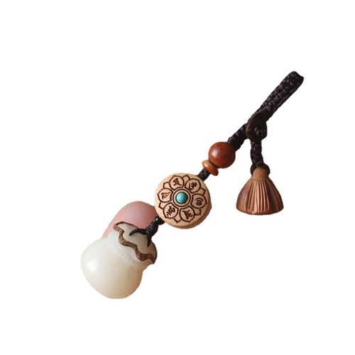 Handmade Woven Rosewood Carving Buddha Bag Car Key Holder Pendant Creative Money Bag Phone Chain Hang Tag Couple Keychain