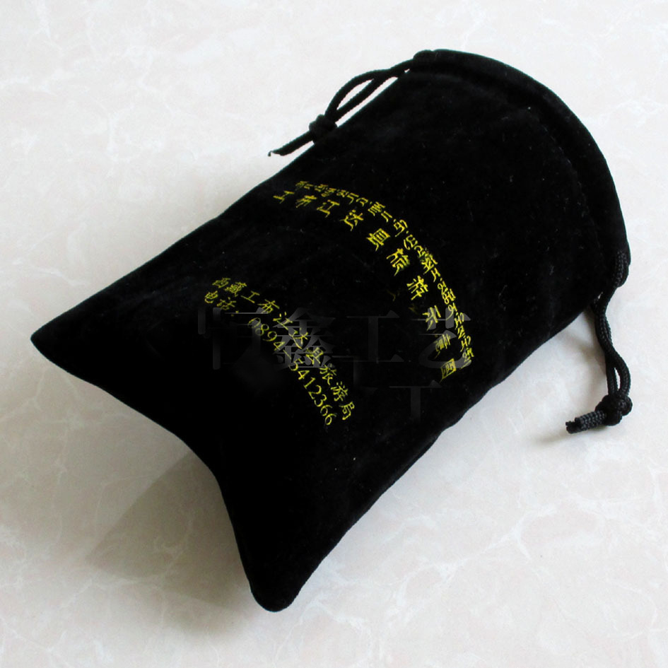 厂家供应移动电源高档拉绳黑色绒布袋 手机束口袋 收纳袋制定