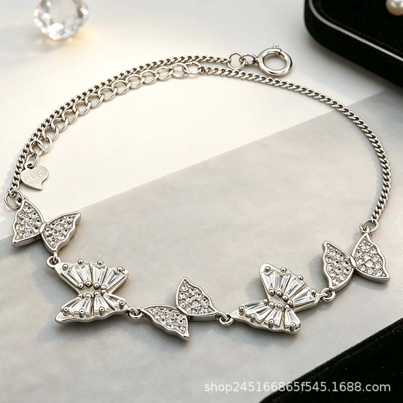 European and American style butterfly bracelet for women, S925 sterling silver, high-end and exquisite jewelry, adjustable and retractable