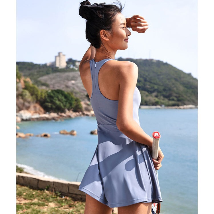 European and American Sports Fitness Tennis Skirt Women's Tight-Fit Zipper Beautiful Back Anti-Light Yoga Golf Skirt