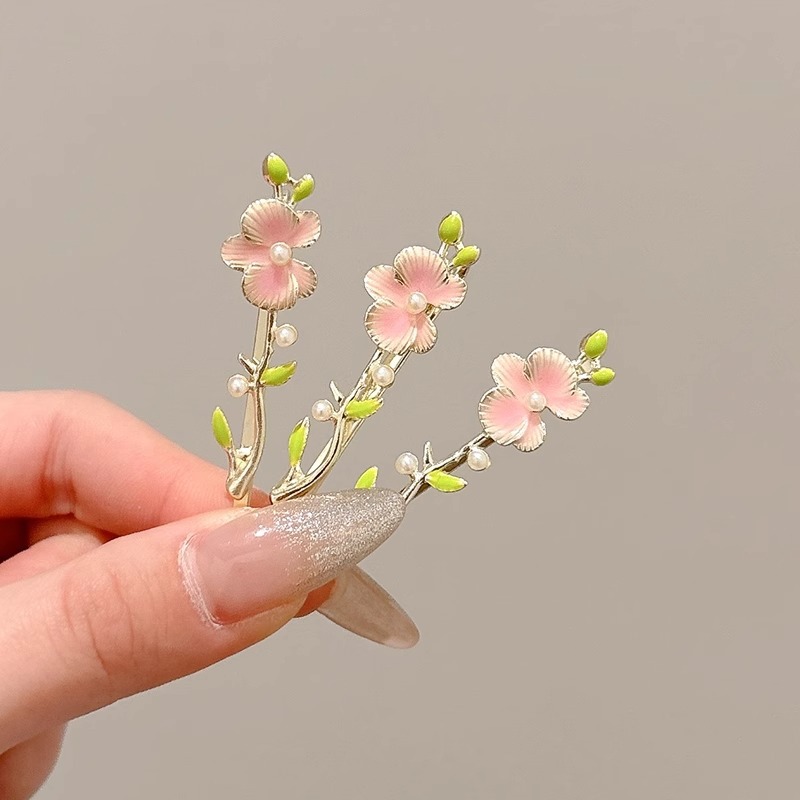 Accesorios para el cabello de perlas de loto, borde lateral de metal, cabello de alta calidad, horquilla de cabello de nicho simple, horquilla rosa fresca