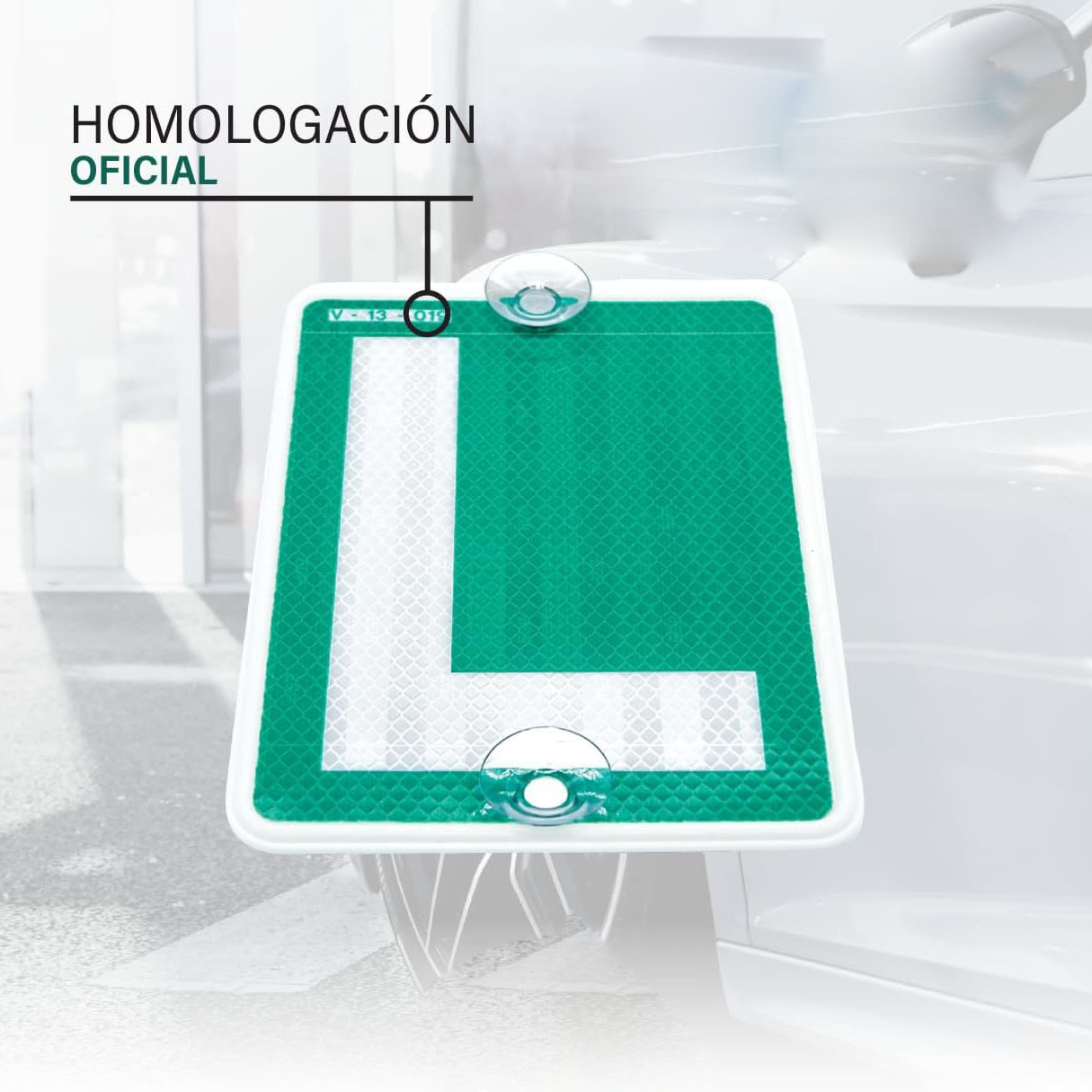 Ventosa de coche de la marca L española señal de advertencia reflectante para principiantes en la carretera advertencia para principiantes ventosa de ventana tarjeta de plástico image 1