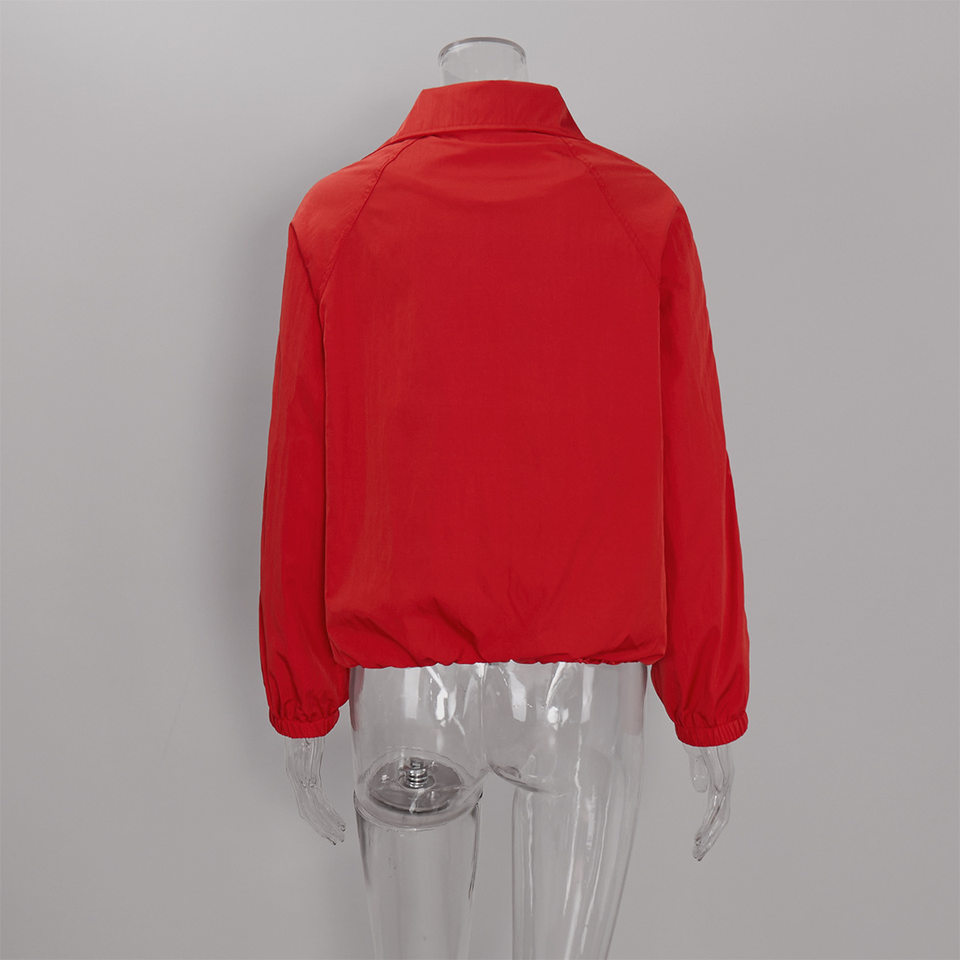Áo khoác măng tô nữ dáng ngắn cổ đứng khóa kéo phong cách Âu Mỹ — Chất liệu: 55% Polyester, 45% Nylon, Có đủ size, trọng lượng: 320g, màu đỏ chi tiết 10