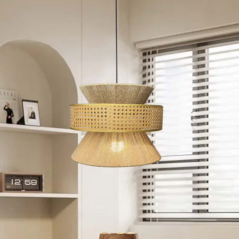 Lámpara de dormitorio de estudio retro de estilo japonés Lámpara de cama y desayuno de país americano Lámpara de cuerda de cáñamo tejida a mano