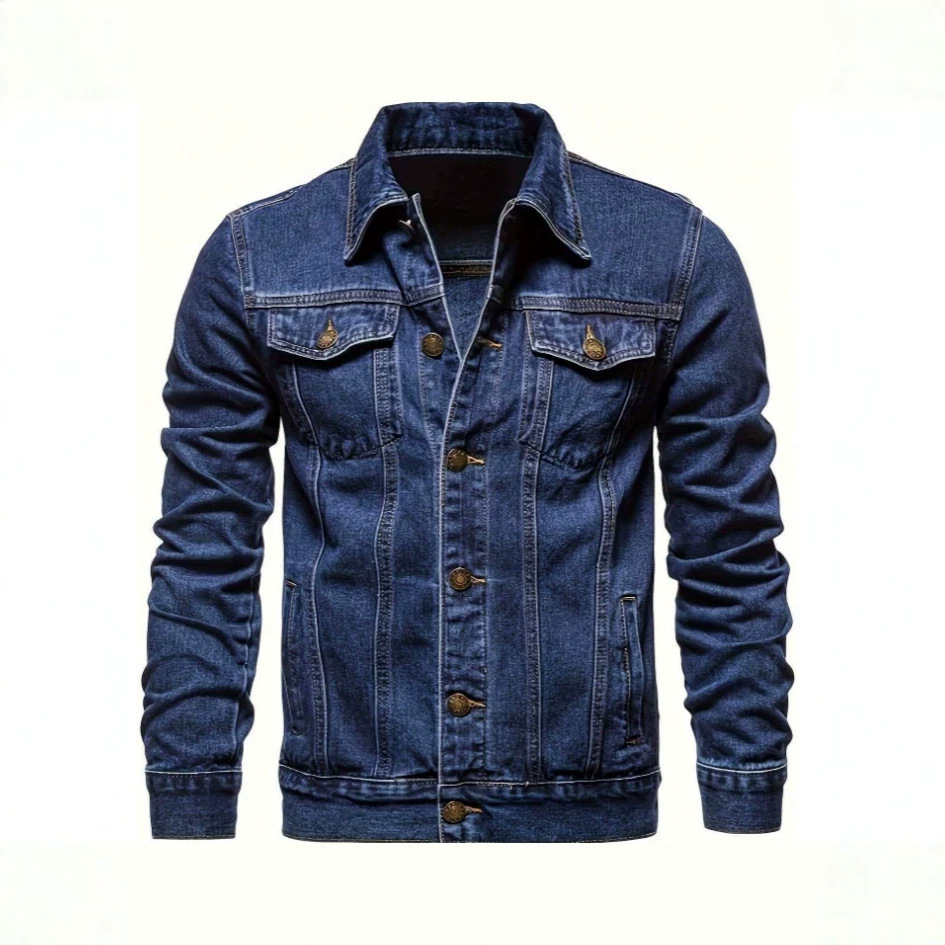 Veste en jean slim pour homme, idéale pour le printemps, en polyester légèrement extensible._voghion.com