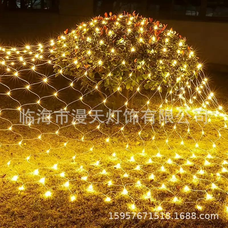 太阳能渔网灯彩灯串户外防水景观亮化婚庆布置满天星led圣诞彩灯