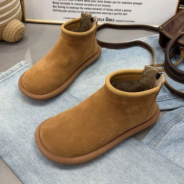 Новые короткие сапоги с большой головой женские толстые подошвы плюс бархатные ретро женские сапоги зимой 2024 новые матовые бархатные сапоги