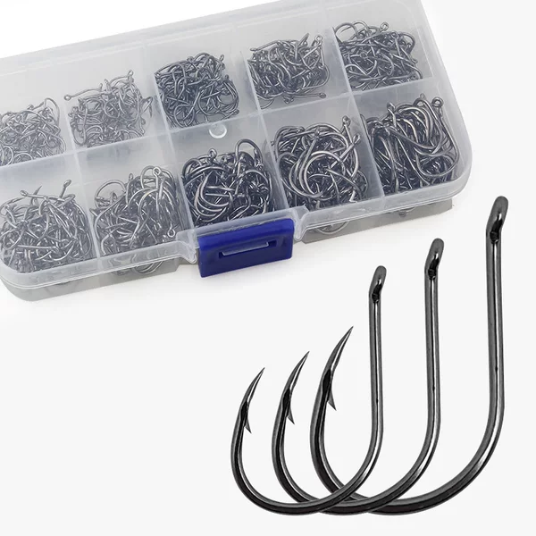 Cross-Border 3-12 # Boxed Set of Fish Hooks with Barbed Hooks and Holes for Traditional Fishing.