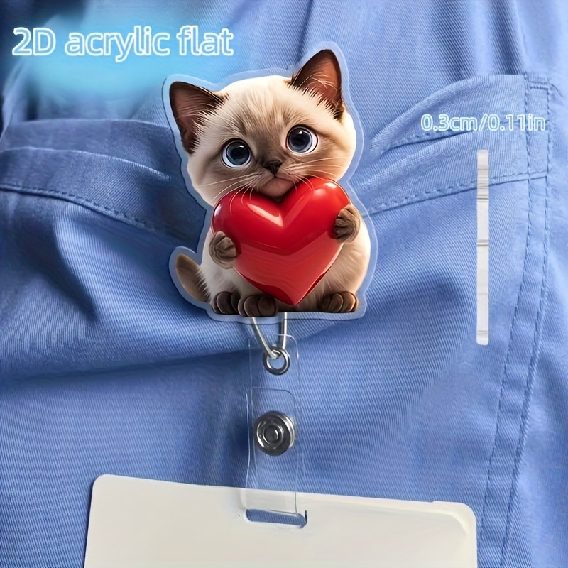 Clip de insignia de gatito de amor creativo de acrílico transfronterizo, clip de identificación, hebilla retráctil y fácil de tirar