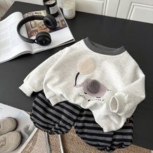 2025韩系新款可爱卡通卫衣套装男宝宝宽松上衣休闲裤潮