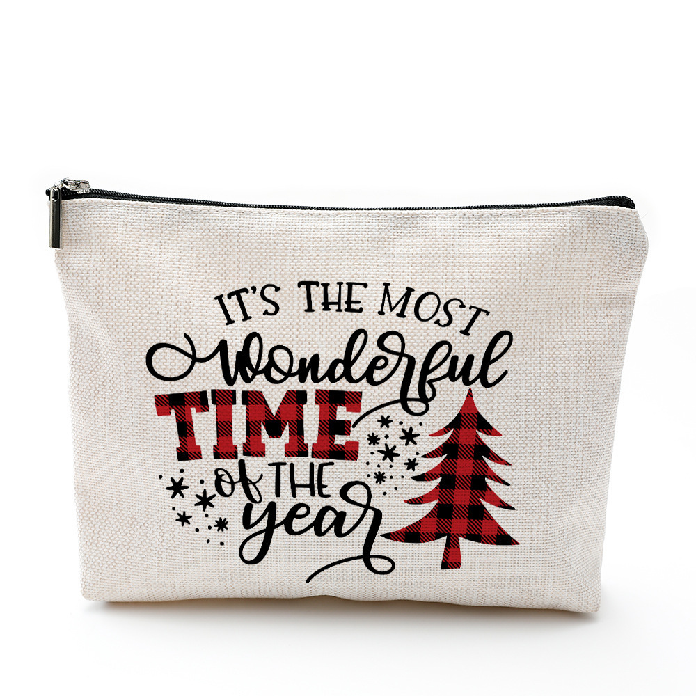 Navidad cosmética bolsa impermeable algodón y lino cremallera bolsa cosmética joyería bolsa de almacenamiento viaje artículos de tocador bolsa de almacenamiento