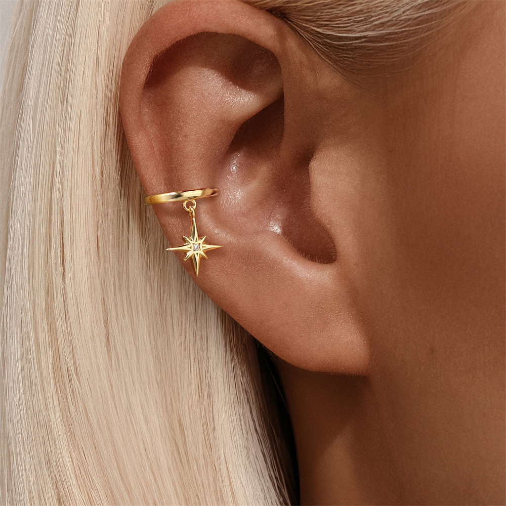 Ear Cuffs Classification 1 Piece 925 Sterling Silver Zircon 925 Sterling Silver Earrings Star Ear Cuffs