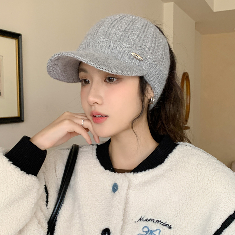 秋冬季帽子女大头围纯色鸭舌帽韩版时尚百搭针织帽加绒加厚保暖帽|undefined