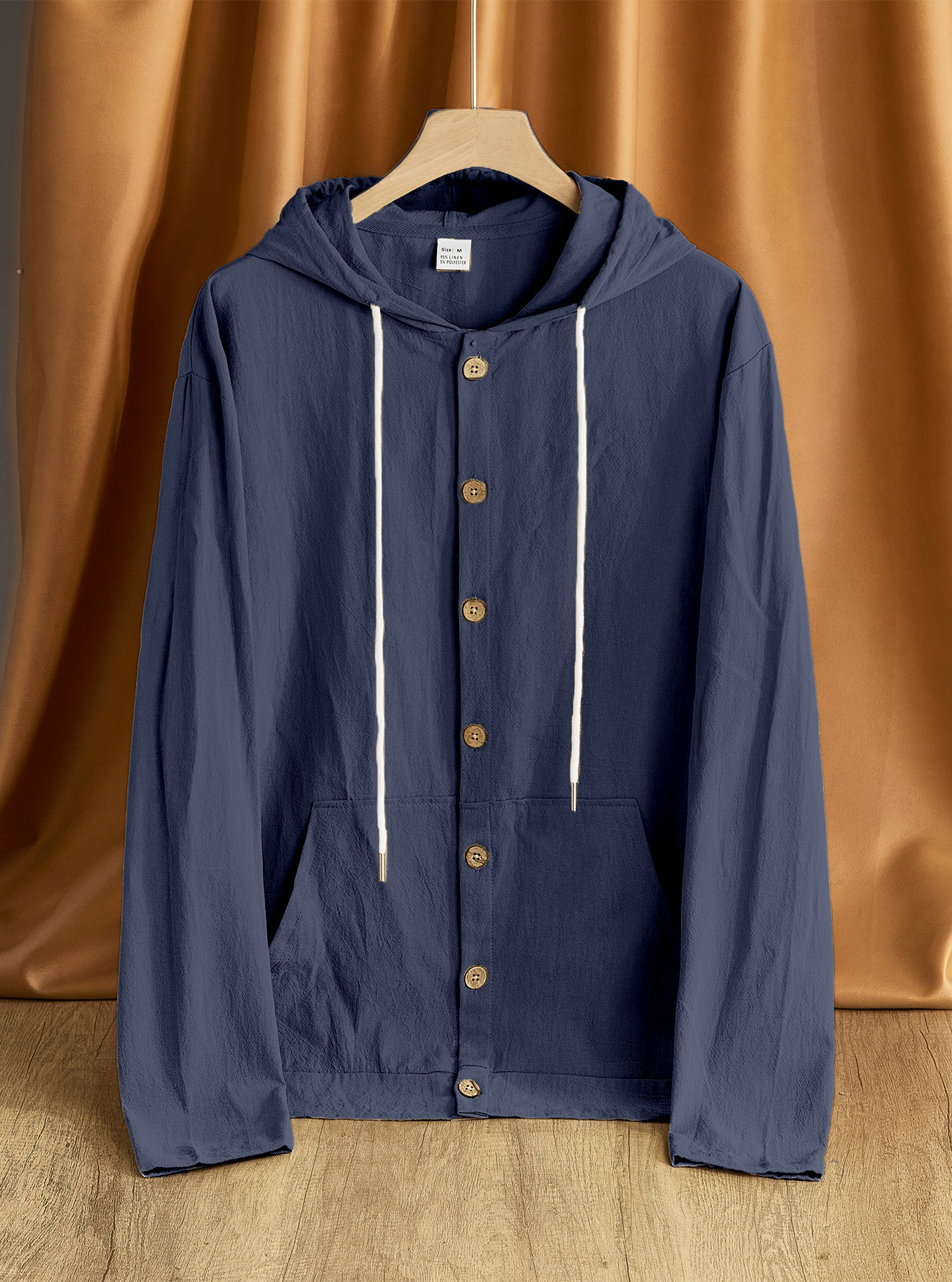 Transfronterizo Amazon Europa y América primavera y otoño camisa de botón hombre algodón y lino casual simple chaqueta de manga larga encapuchada de playa