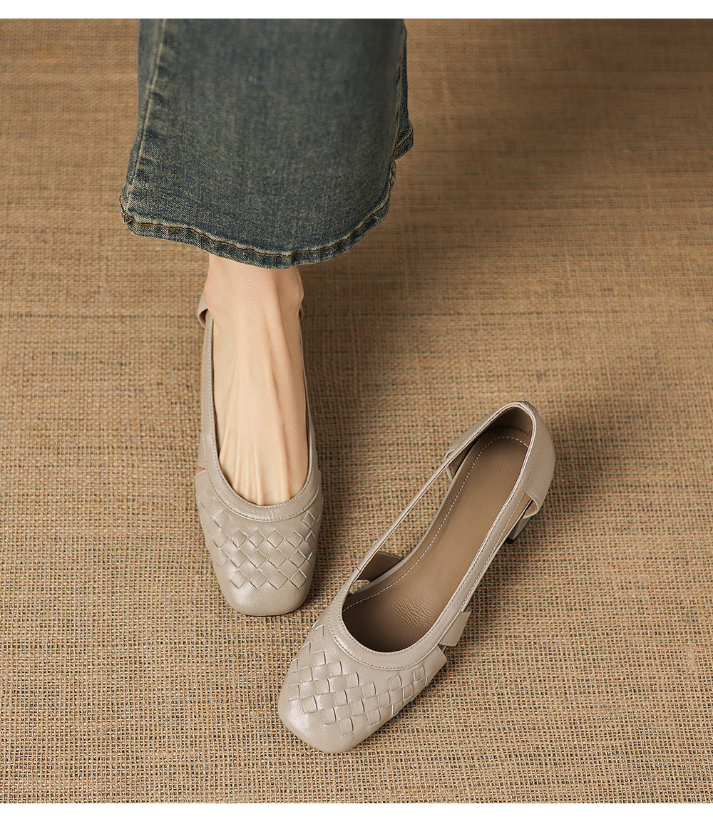 Giày sandal nữ mũi vuông gót thấp 3 cm, da cừu, hở mũi, phong cách thời trang — đen chi tiết 13