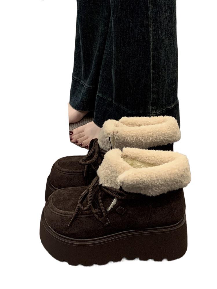 Short Thick-Soled Snow Boots For Women Winter 2025 New Fleece-Lined Thickened Height-Increasing Warm Cotton Shoes_voghion.com