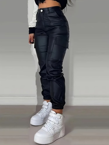 Multi-pocket Women's Coated Stretch Cargo Pants Jeans