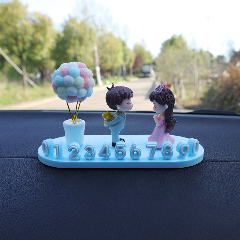 Qìchē – Car Temporary Parking Nömrəli dayanma kartı - blue-parking-plate-long-hair-couple-macaron-balloons