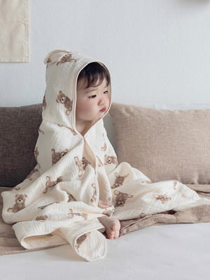 the republic of korea sni children Bath towel Gauze cloak newborn baby Bathrobe Cap take a shower Autumn and winter