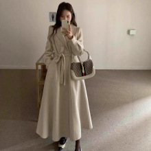韩国东大门双面羊毛大衣中长款收腰大裙摆风衣款气质羊毛呢外套