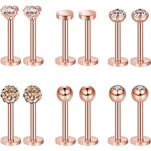 Cross-Border New Stainless Steel Earrings 12-Piece Set, Stud Earrings with Diamonds, Nose Studs, Lip and Tongue Piercings, High-End Jewelry, Niche Style