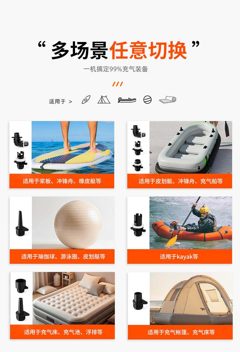 Portable 12V Electric Air Pump Dc Rubber Boat Surfboard Car Cigarette Lighter High Pressure Air Pump with Battery