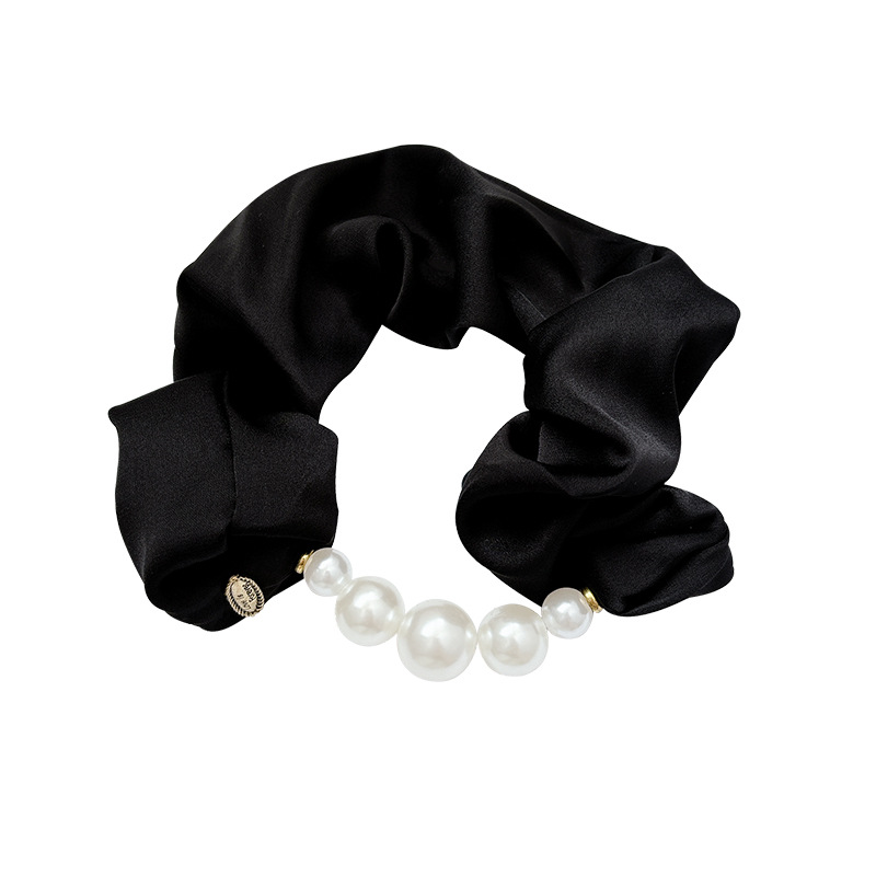 Estilo francés Hepburn perla intestino grueso anillo para el cabello temperamento femenino bola baja cuerda para el cabello retro pequeña fragancia cuerda para el cabello atado