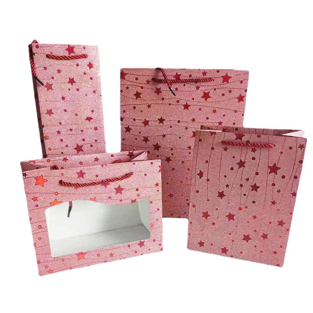 新款金葱膜手提袋通用包装礼品袋多规格金葱膜纸袋开窗款现货批发