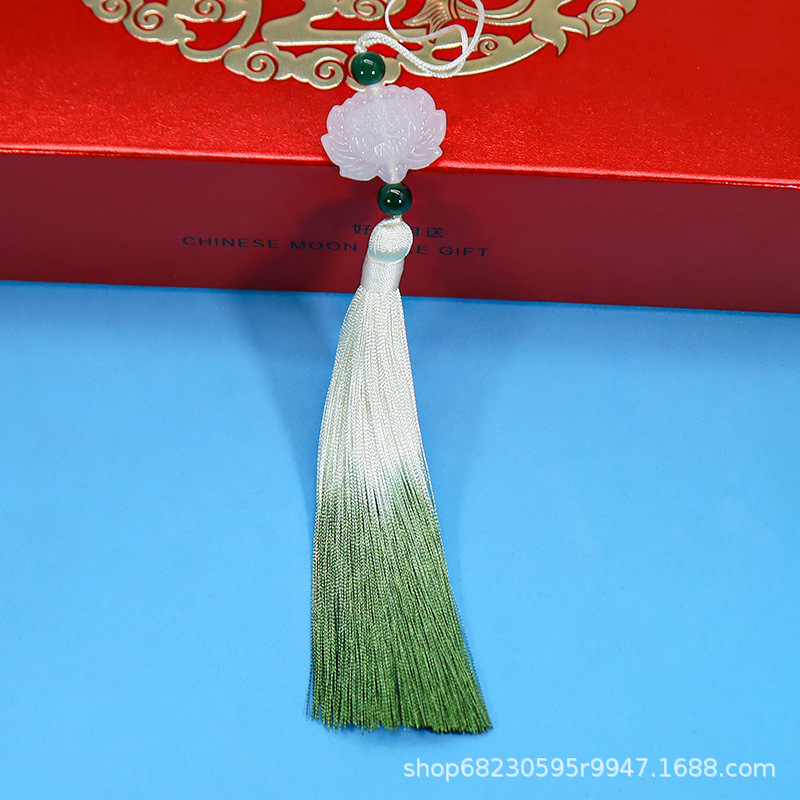 White jade lotus gradient tassel [dark green] 1 piece