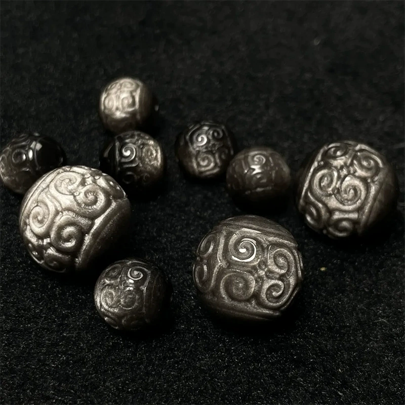 Натуральные серебряные обсидиановые резные флаттер бусины Круглые бусины аксессуары для рукоделия