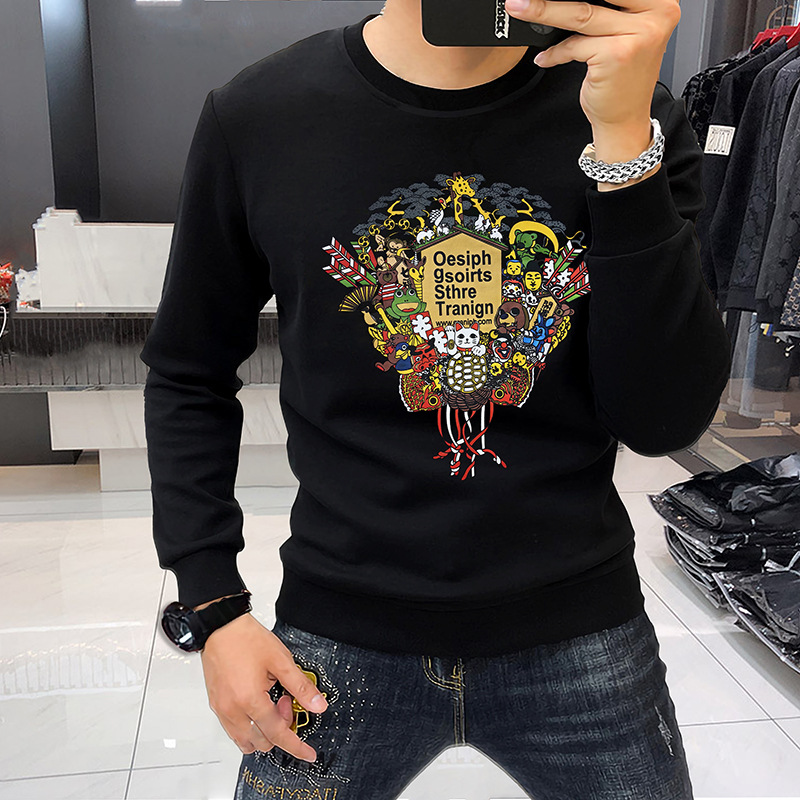 Sweat à capuche à col rond tendance pour l'automne et l'hiver, motif animal en peluche avec cinq bénédictions, combiné à la mode pour hommes_voghion.com