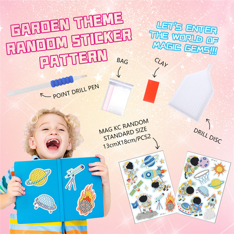 Venta caliente espacio astronauta diamante pintura gratis pegatinas DIY pegatinas de pared pegatinas niños hechos a mano pegatinas de dibujos animados diamante redondo