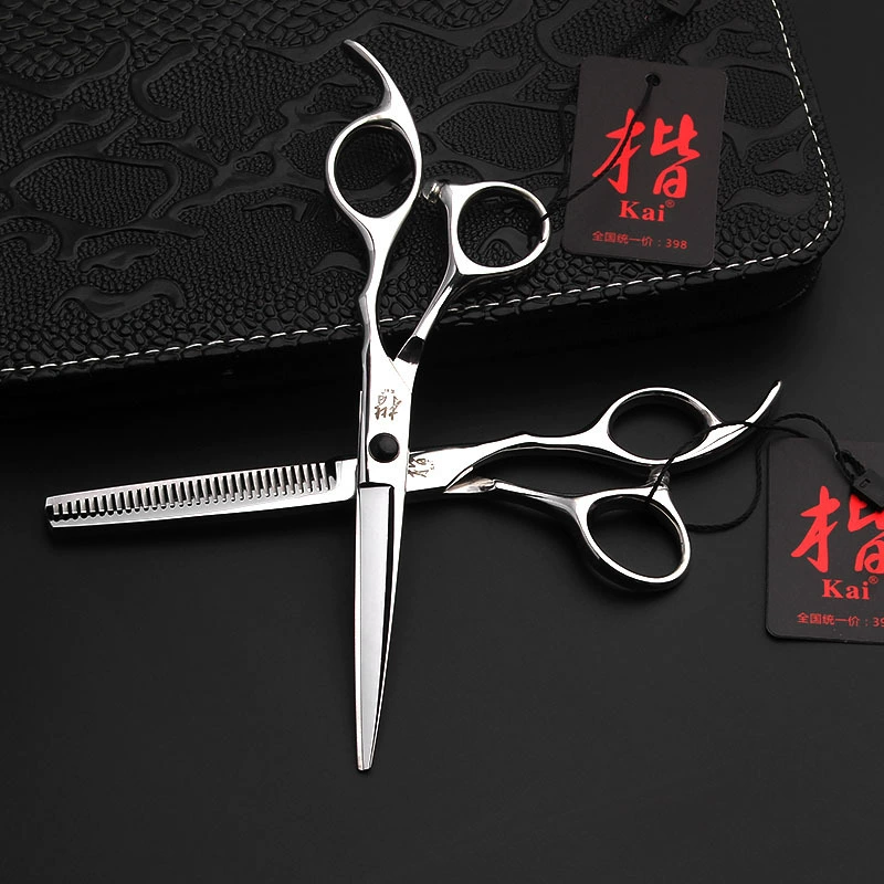 Hairdressing Scissors Set, 2-Piece (Flat + Thinning), black gemstone handles, salon kit